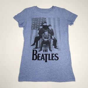 The Beatles T-Shirt Womens Medium Heather Blue American Flag Photo First Tour